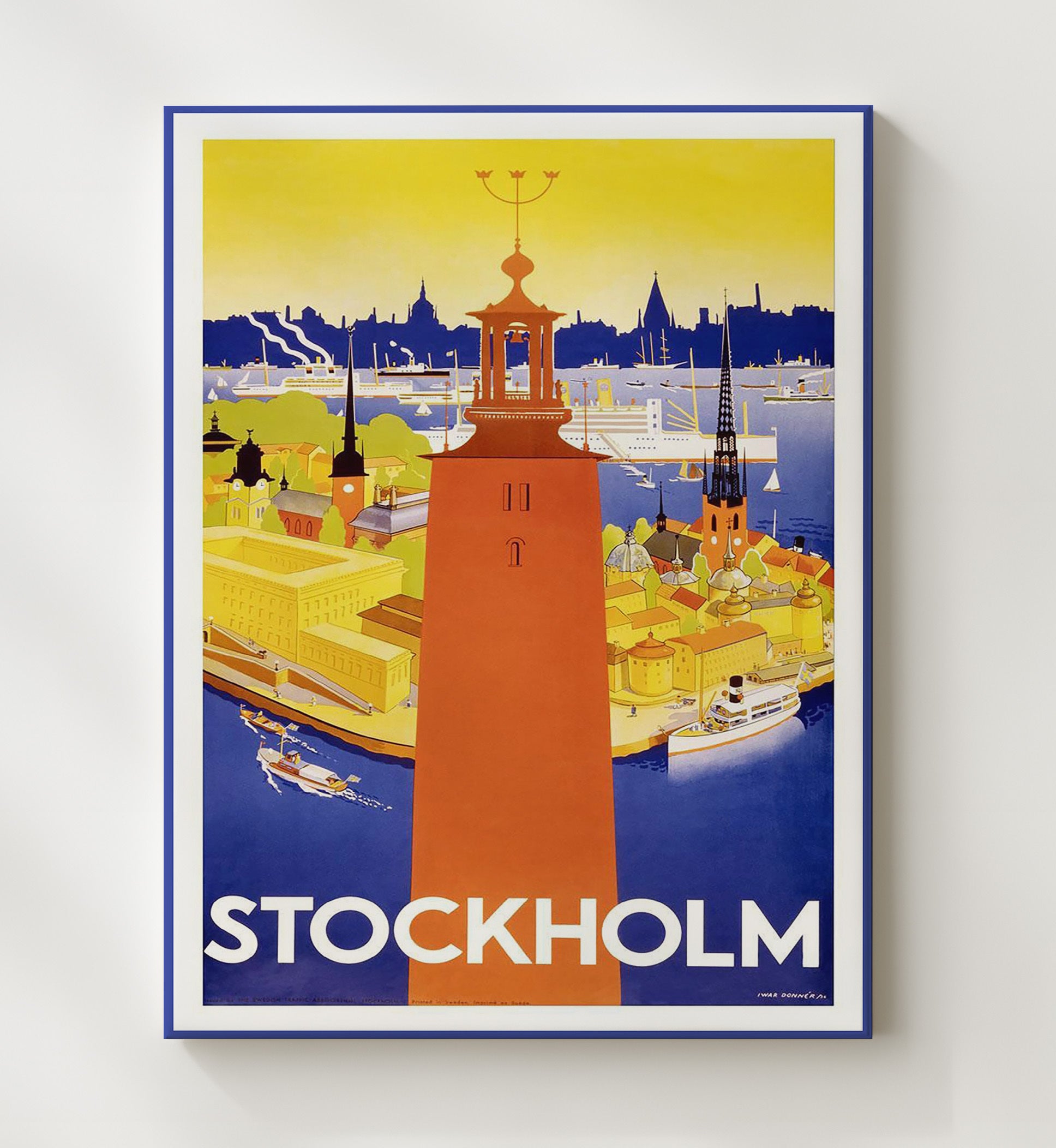 Stockholm City Hall Skyline Vintage Travel Print 20x24 Canvas travel wall art print