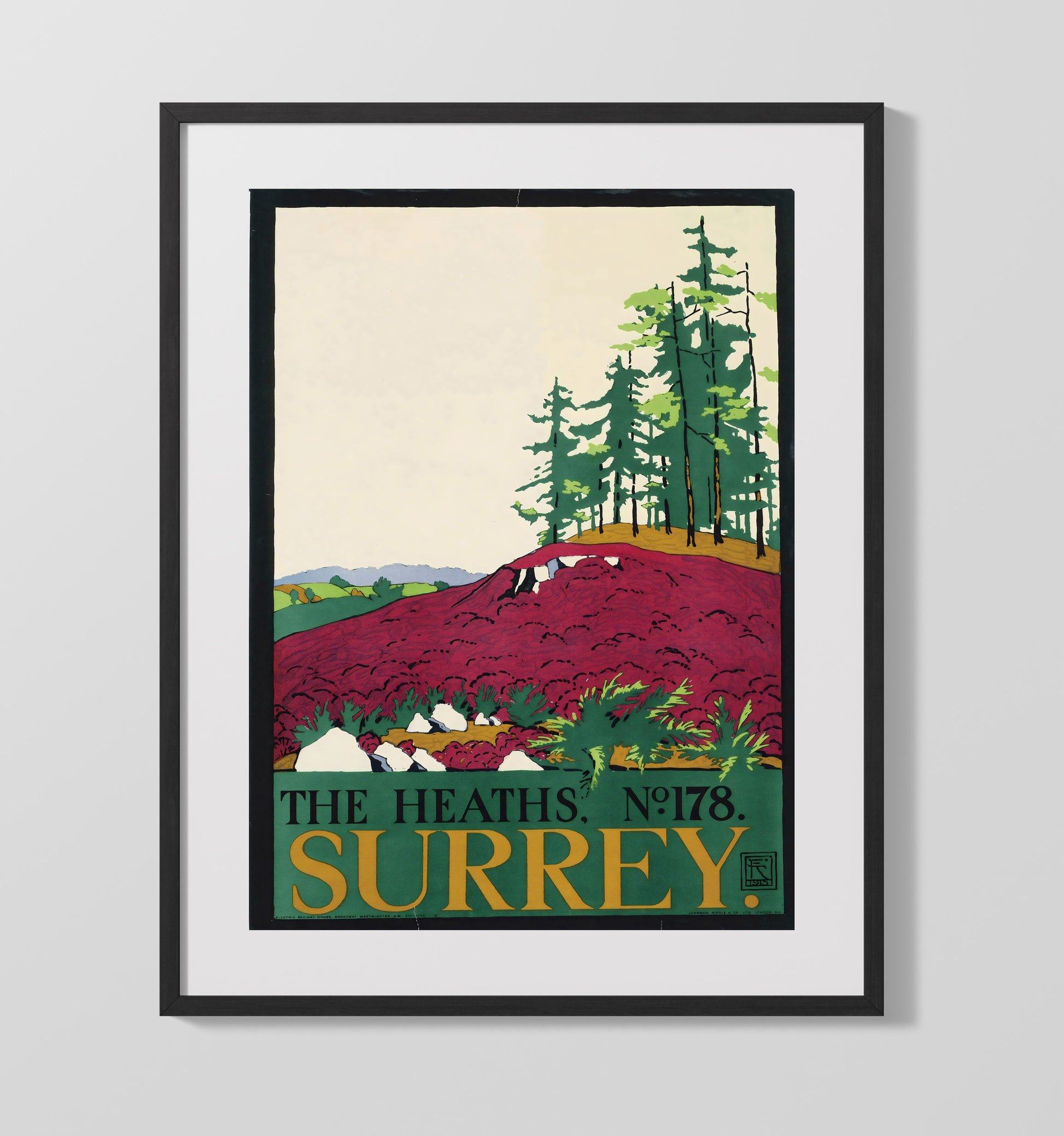 Surrey The Heaths Vintage Travel Print 16x20 Gallery Frame travel wall art print