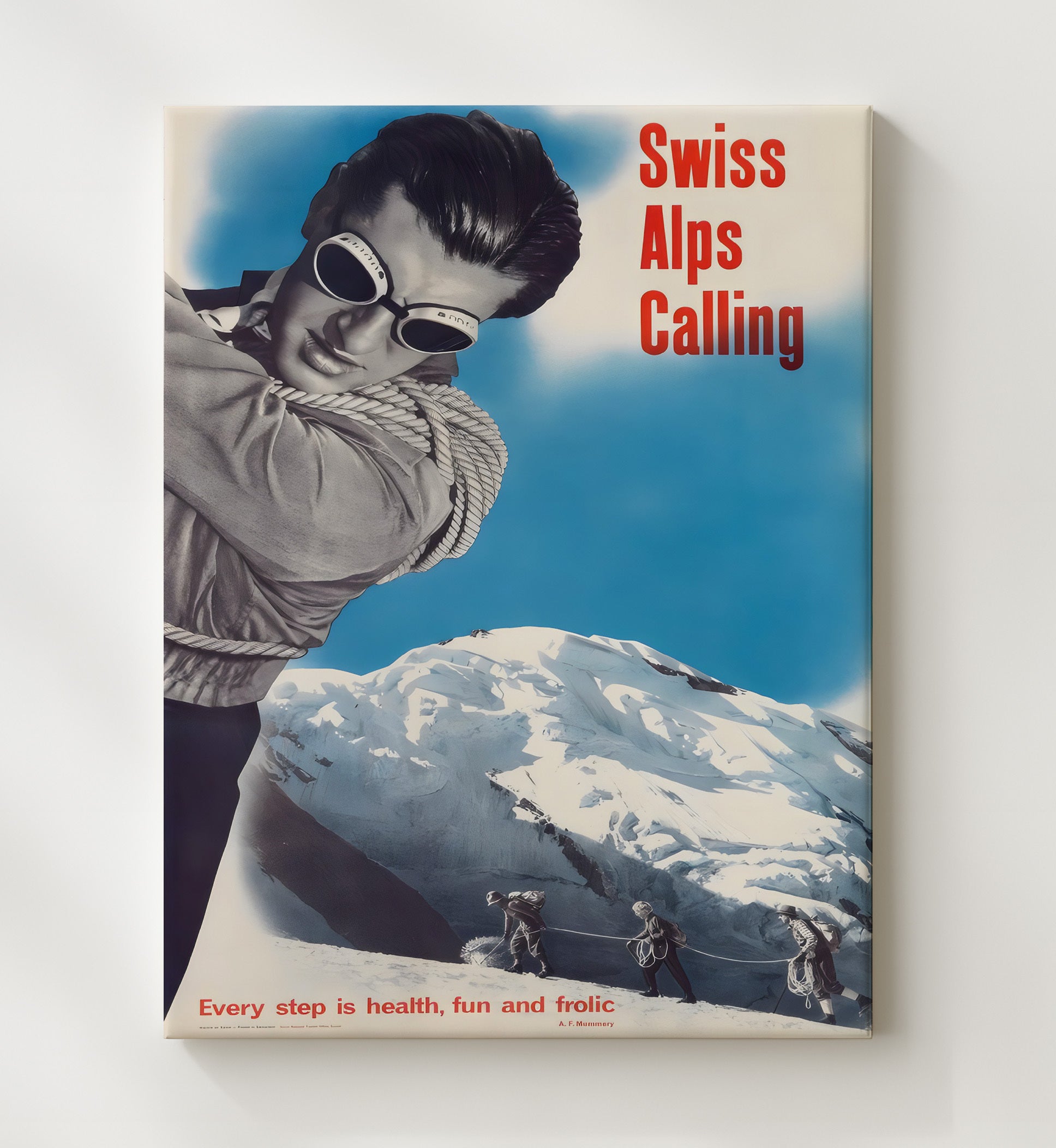 Swiss Alps Calling Vintage Travel Print 20x24 Canvas travel wall art print