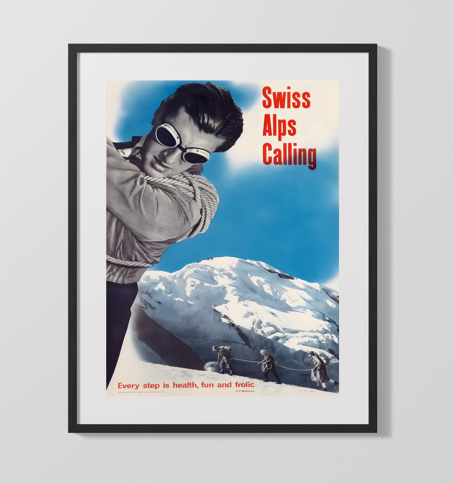 Swiss Alps Calling Vintage Travel Print 16x20 Gallery Frame travel wall art print