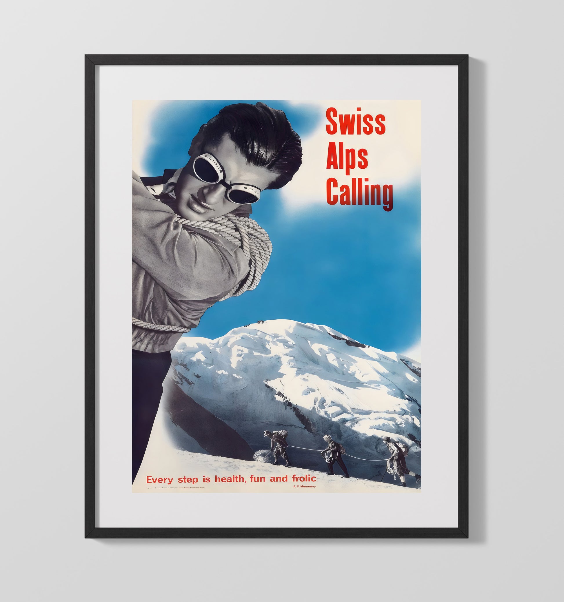 Swiss Alps Calling Vintage Travel Print 16x20 Gallery Frame travel wall art print