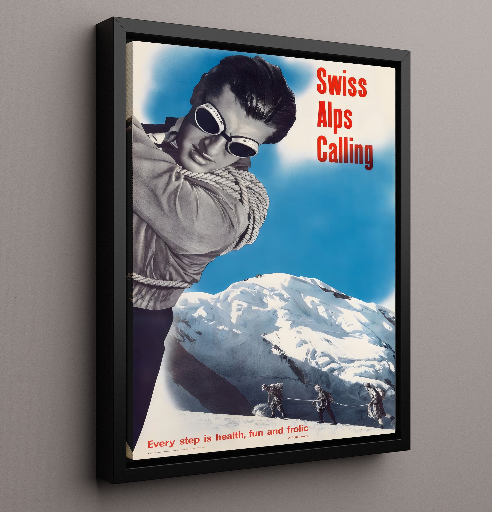 Swiss Alps Calling Vintage Travel Print 16x20 Framed Canvas travel wall art print