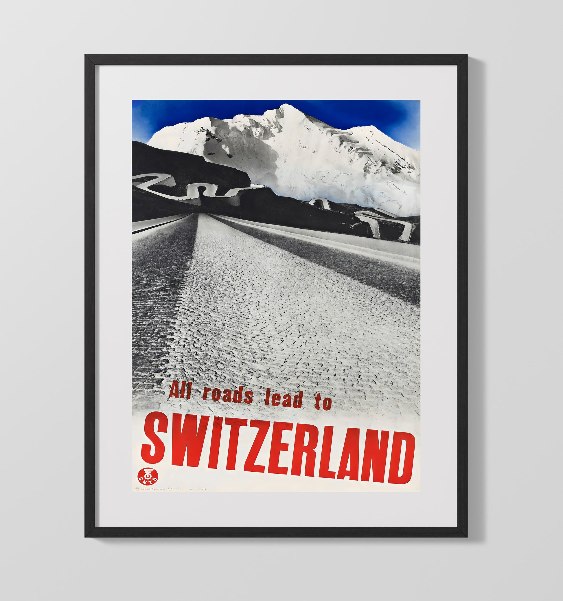 Switzerland Alpine Roads Vintage Travel Print 16x20 Gallery Frame travel wall art print