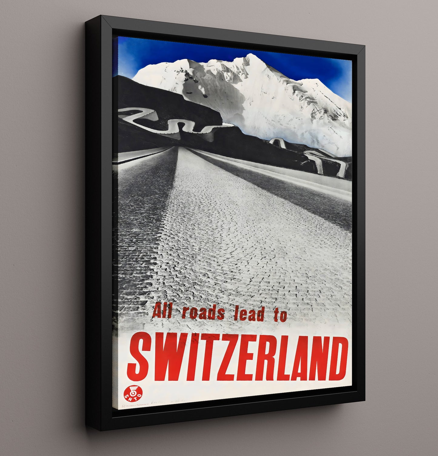 Switzerland Alpine Roads Vintage Travel Print 16x20 Framed Canvas travel wall art print