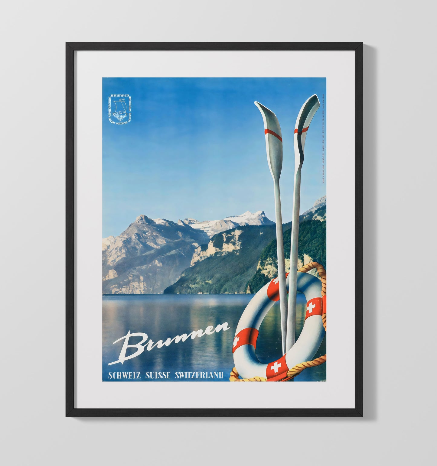 Switzerland Brunnen Vintage Travel Print 16x20 Gallery Frame travel wall art print
