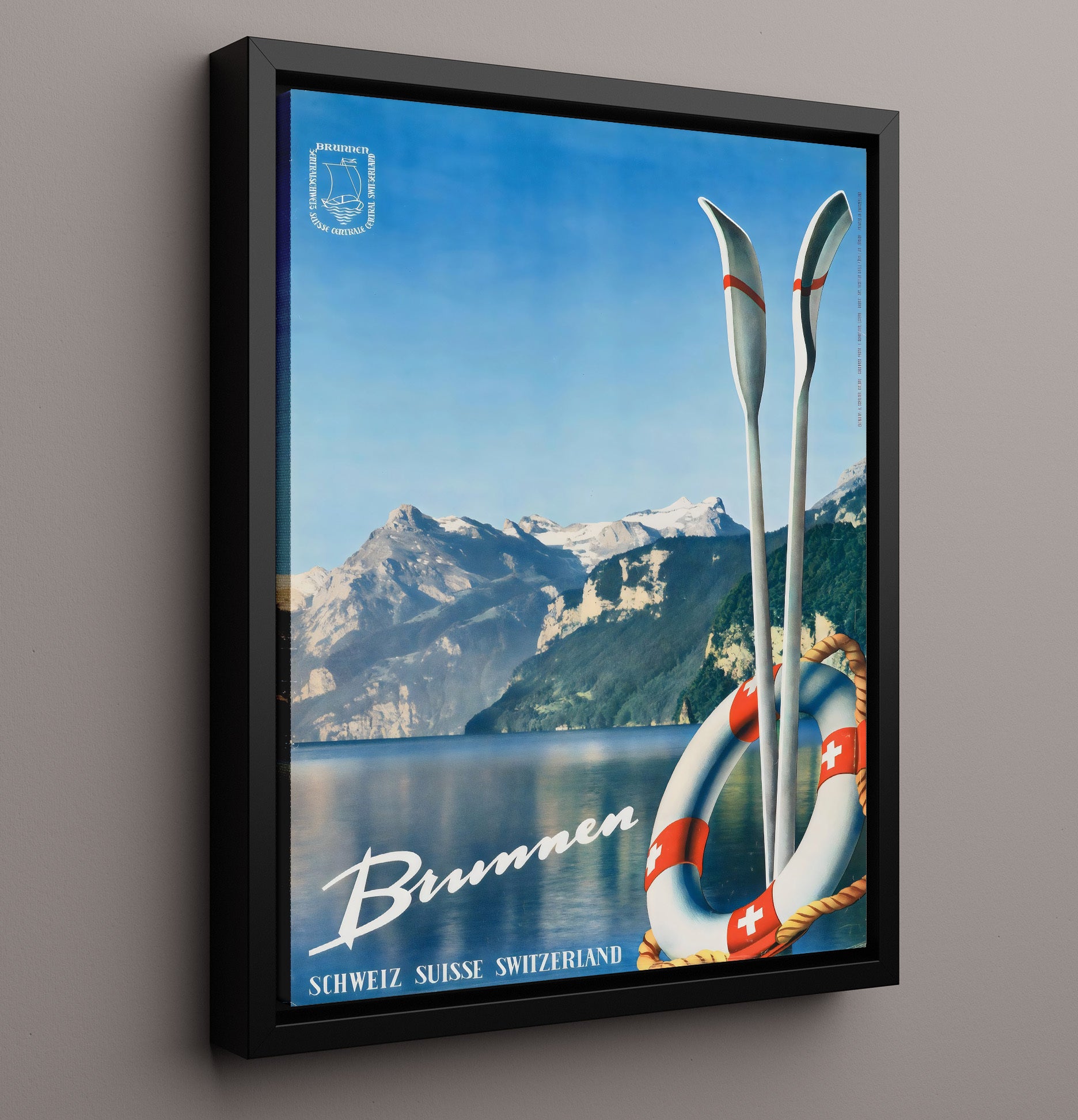 Switzerland Brunnen Vintage Travel Print 16x20 Framed Canvas travel wall art print