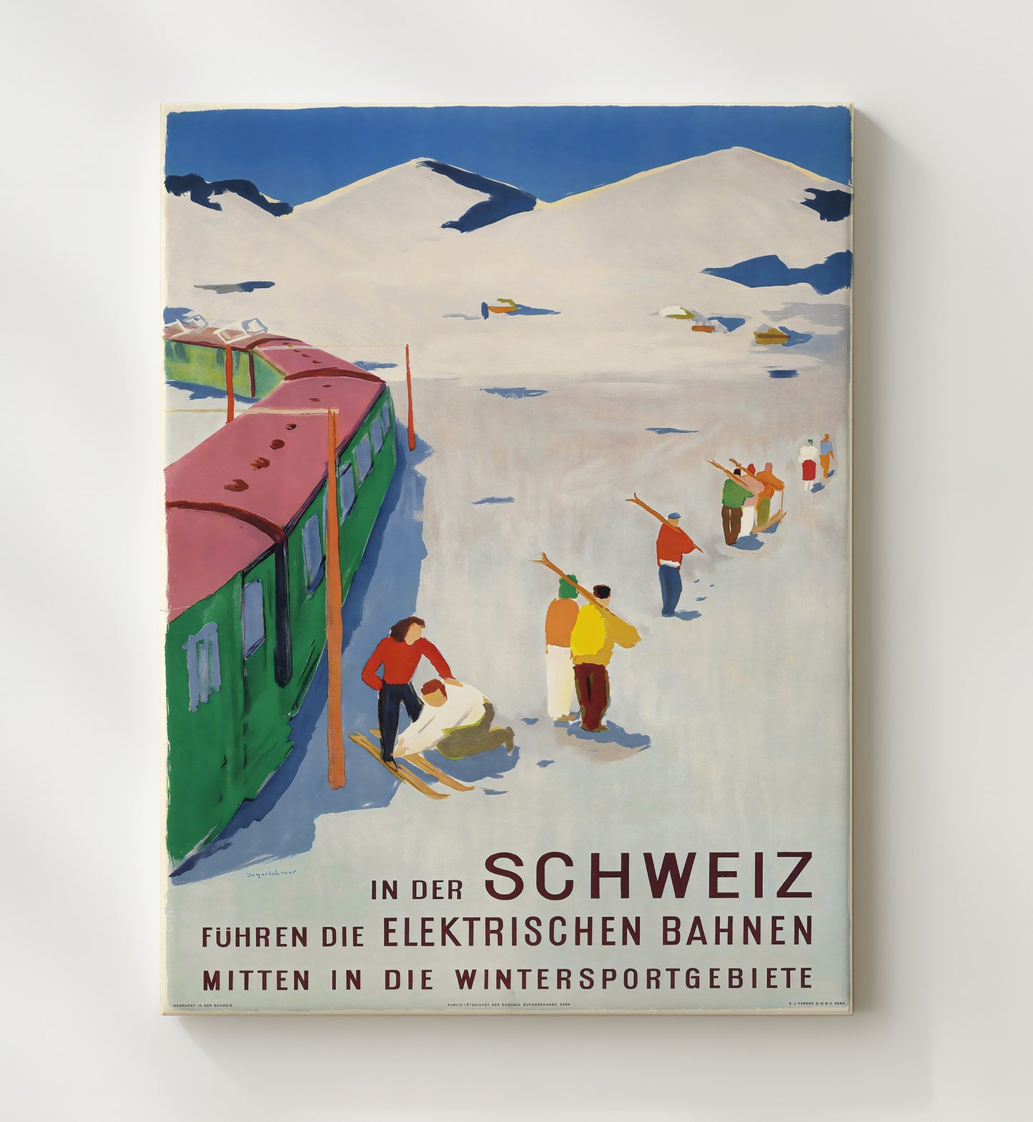 Switzerland Electric Winter Railway Vintage Travel Print 20x24 Canvas travel wall art print