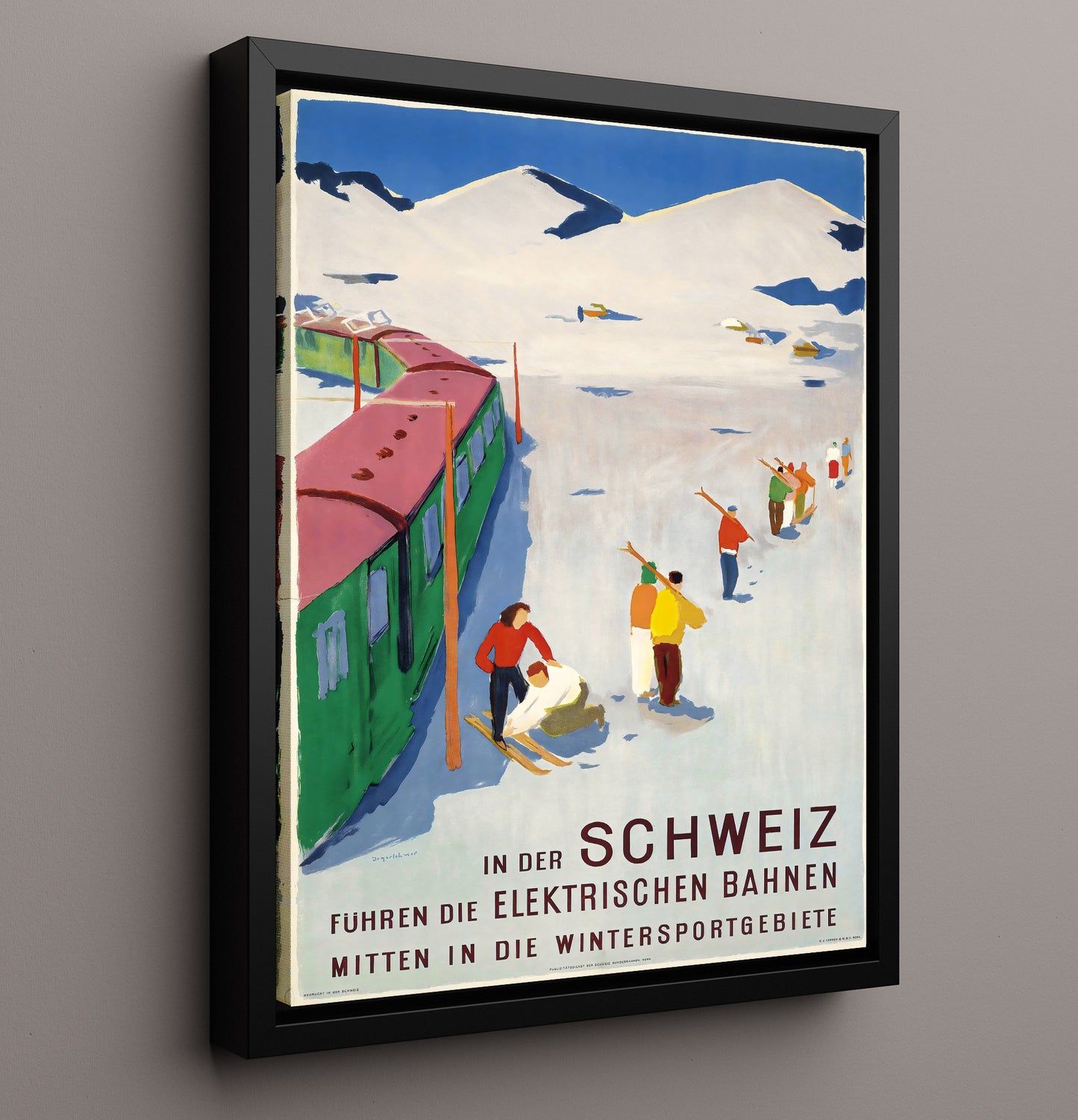 Switzerland Electric Winter Railway Vintage Travel Print 16x20 Framed Canvas travel wall art print
