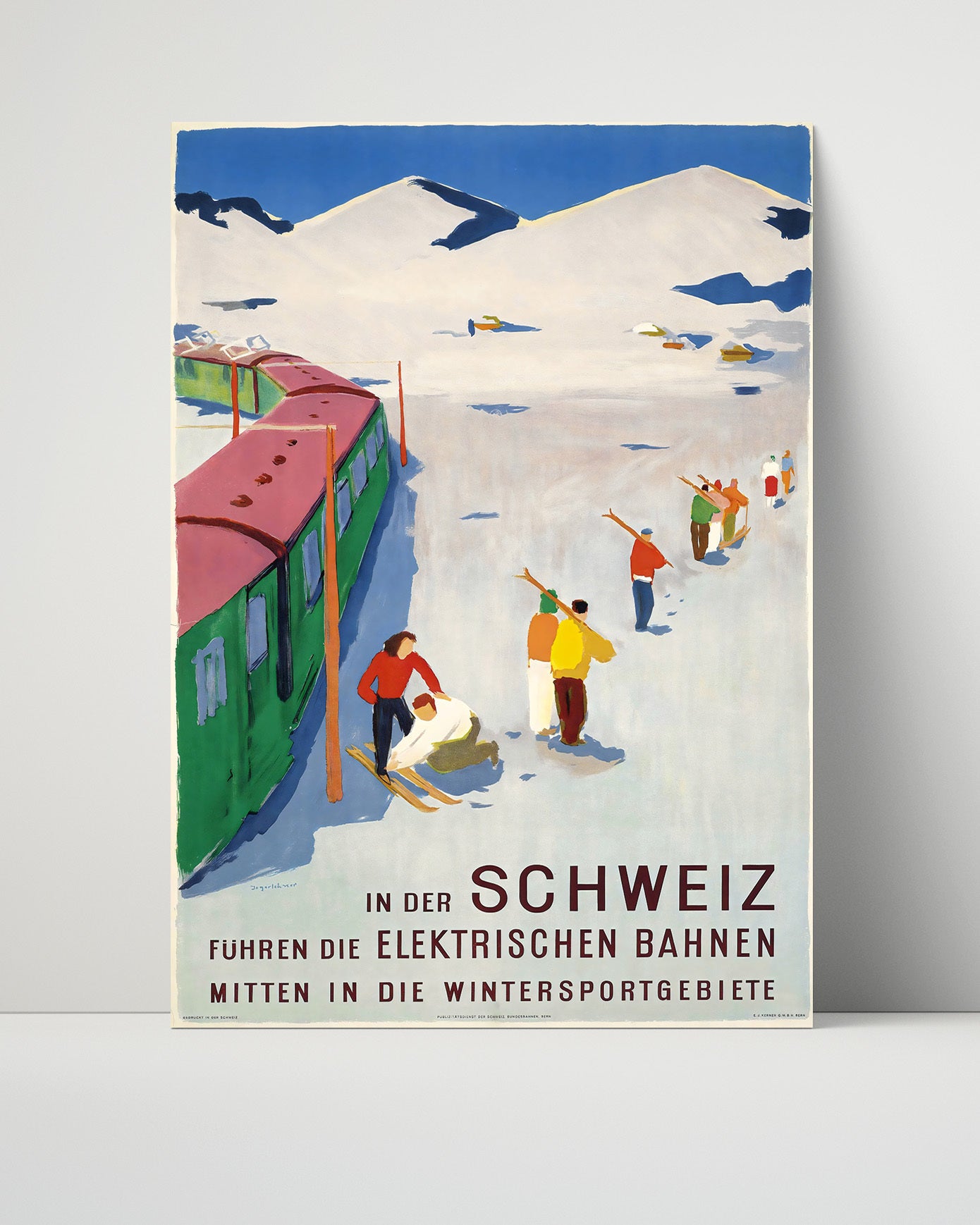 Switzerland Electric Winter Railway Vintage Travel Print 16x20 Unframed Print travel wall art print