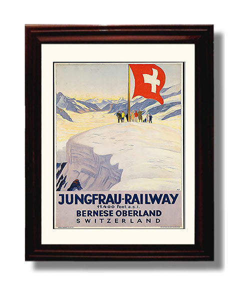 Switzerland Jungfrau Railway Vintage Travel Print 8x10 Beveled Frame travel wall art print