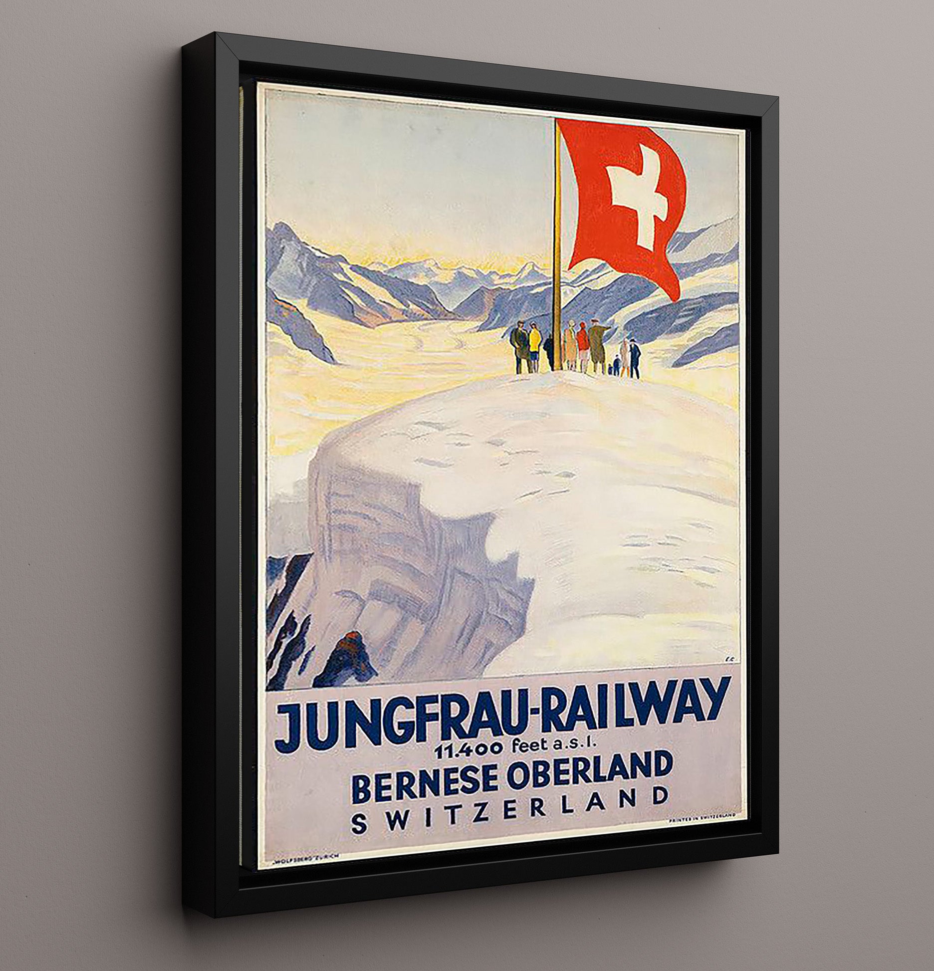 Switzerland Jungfrau Railway Vintage Travel Print 16x20 Framed Canvas travel wall art print