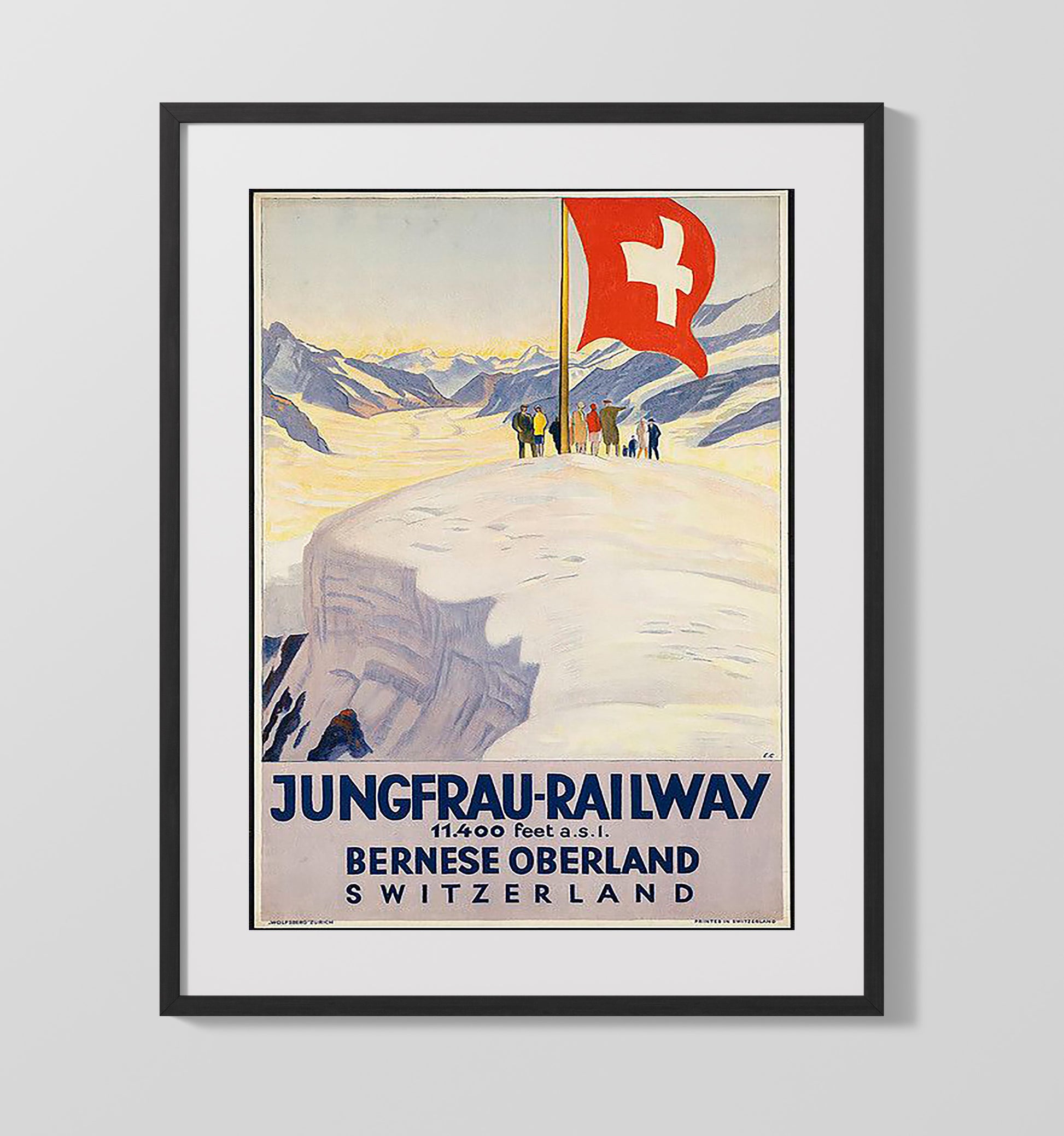 Switzerland Jungfrau Railway Vintage Travel Print 16x20 Gallery Frame travel wall art print