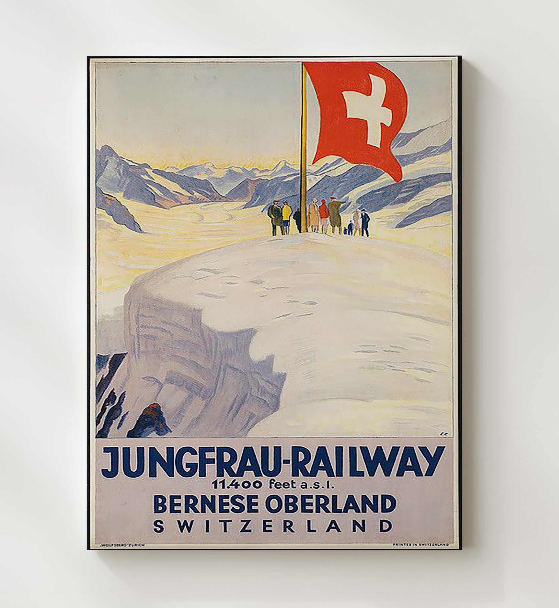 Switzerland Jungfrau Railway Vintage Travel Print 20x24 Canvas travel wall art print