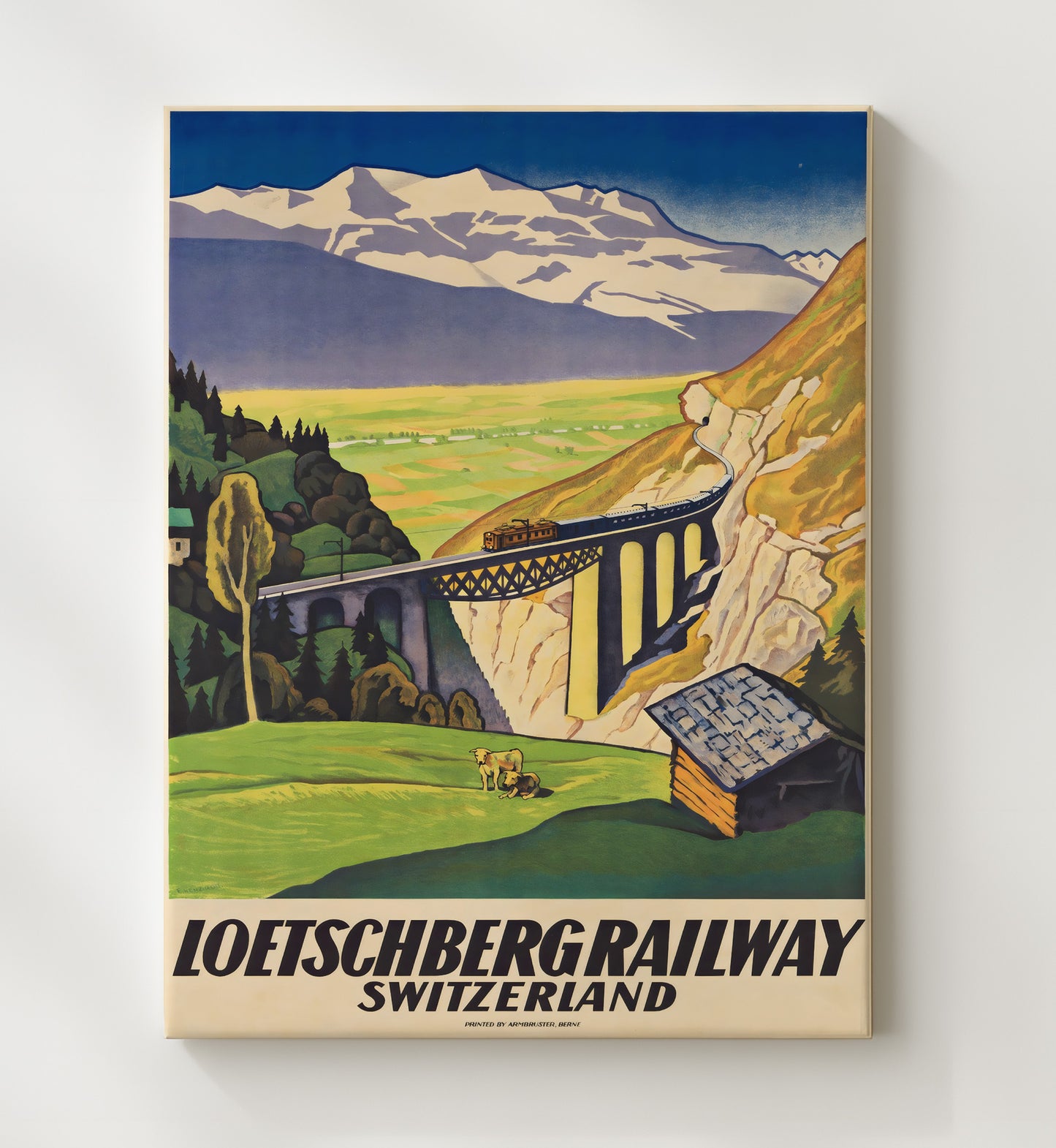 Switzerland Loetschberg Railway Vintage Travel Print 20x24 Canvas travel wall art print