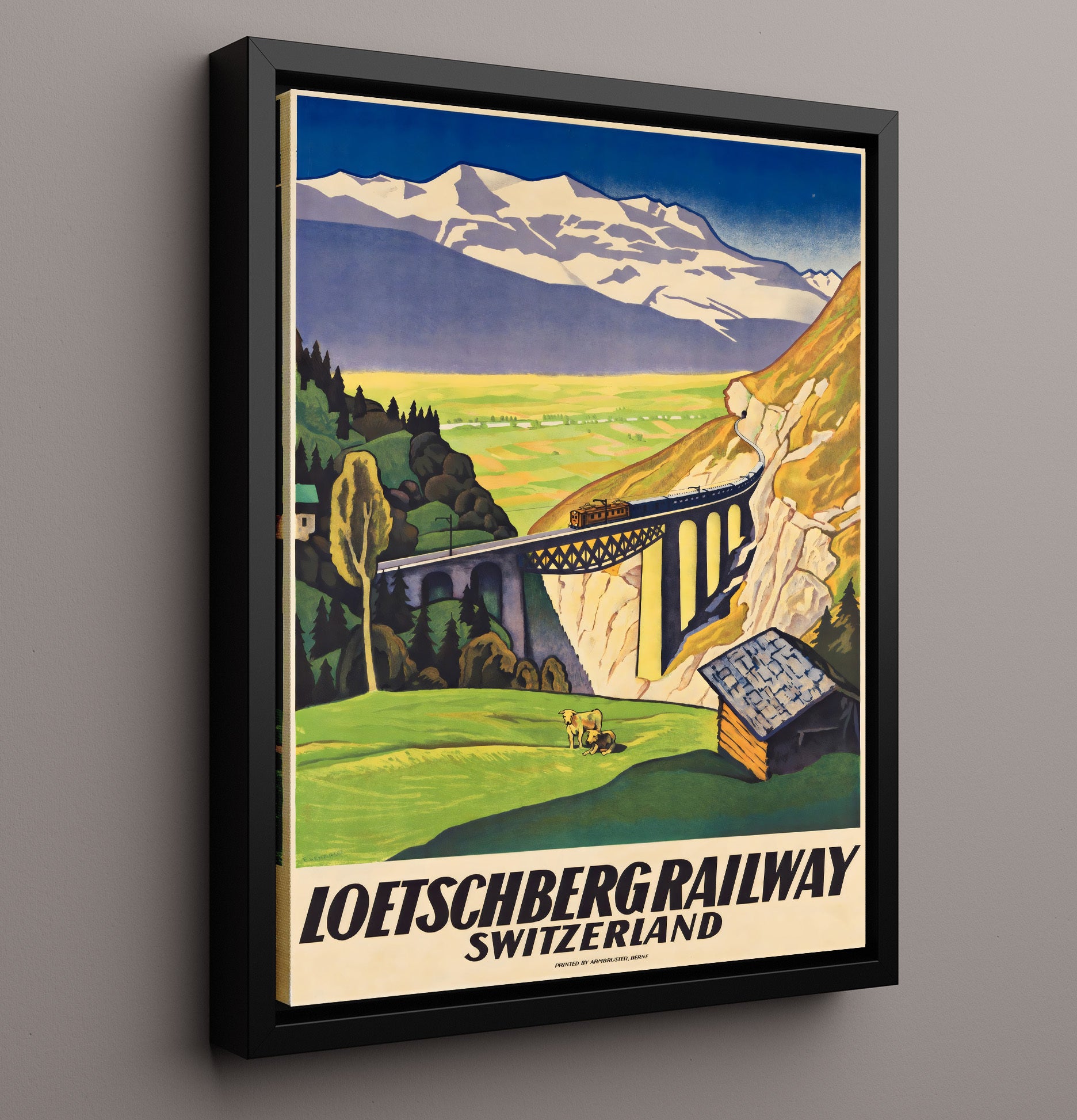Switzerland Loetschberg Railway Vintage Travel Print 16x20 Framed Canvas travel wall art print