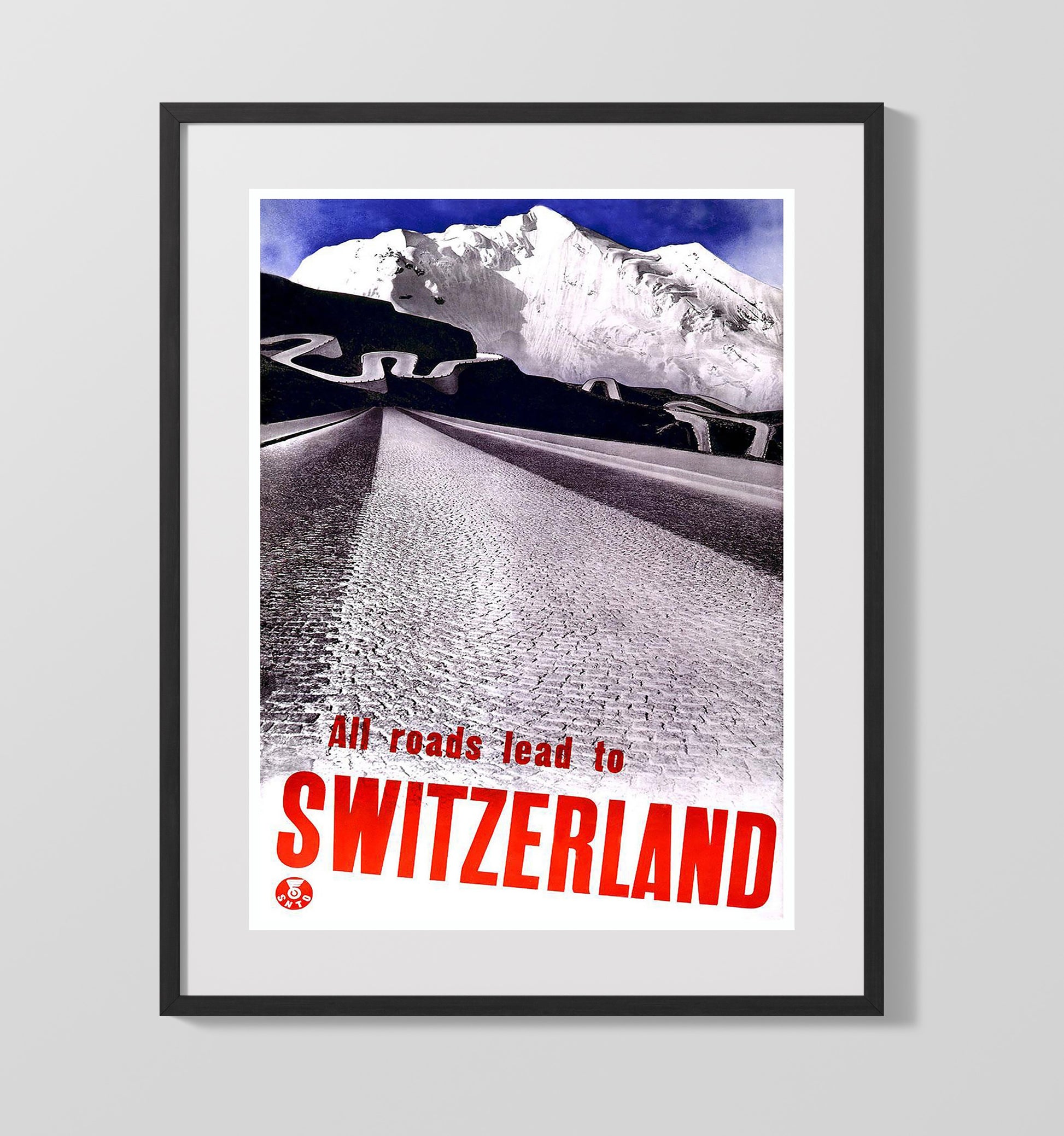 Switzerland Mountain Roads Vintage Travel Print 16x20 Gallery Frame travel wall art print