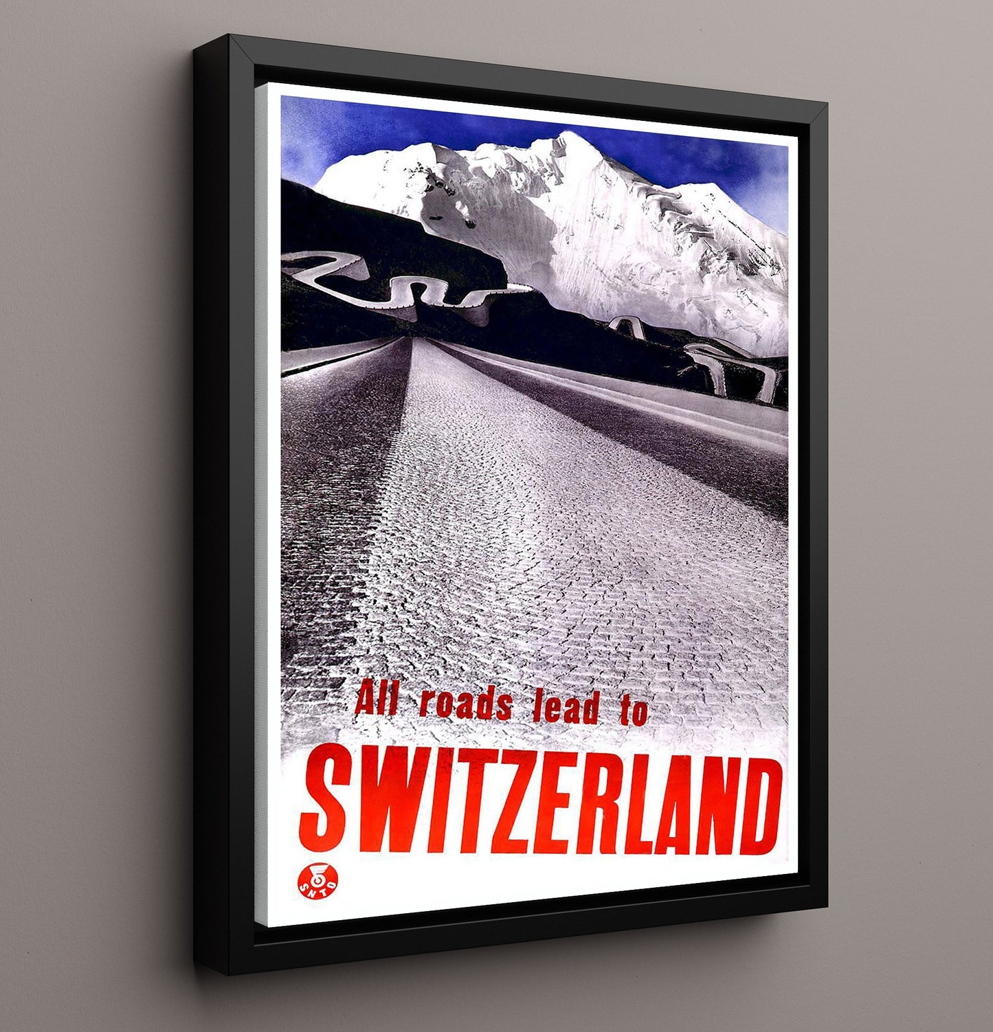 Switzerland Mountain Roads Vintage Travel Print 16x20 Framed Canvas travel wall art print
