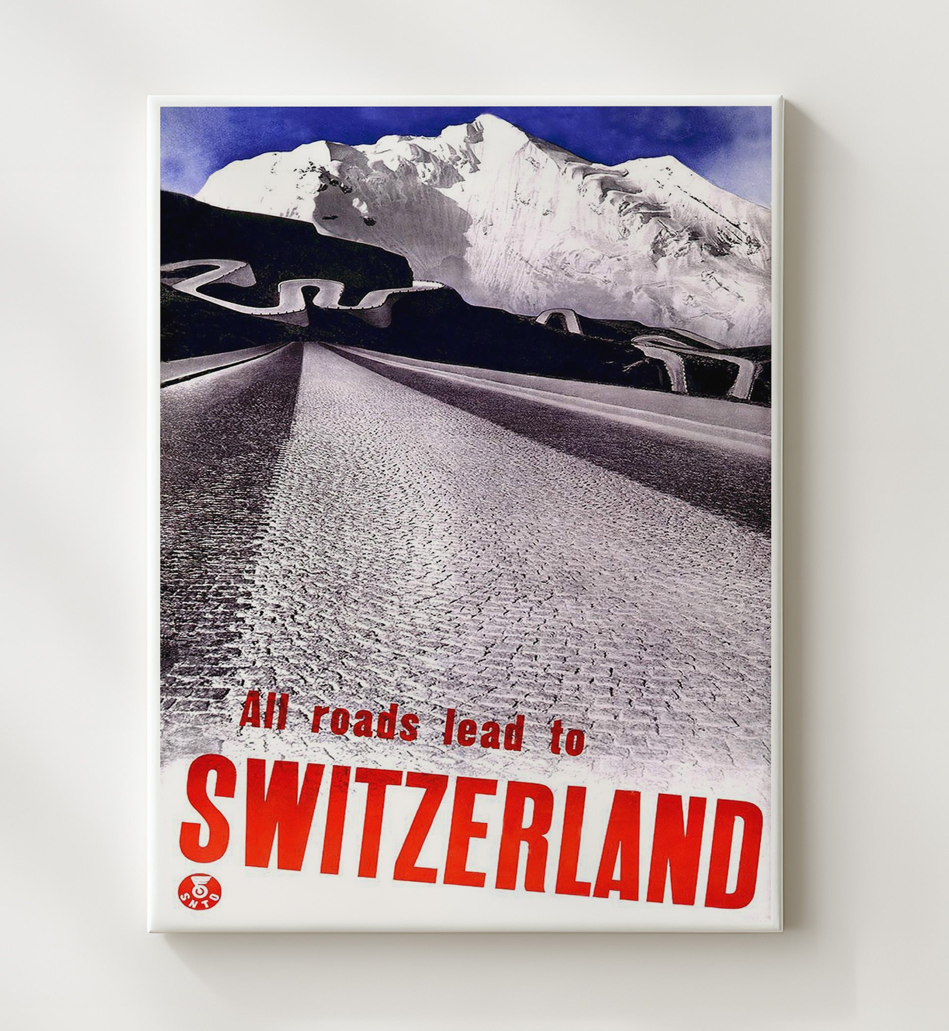 Switzerland Mountain Roads Vintage Travel Print 20x24 Canvas travel wall art print