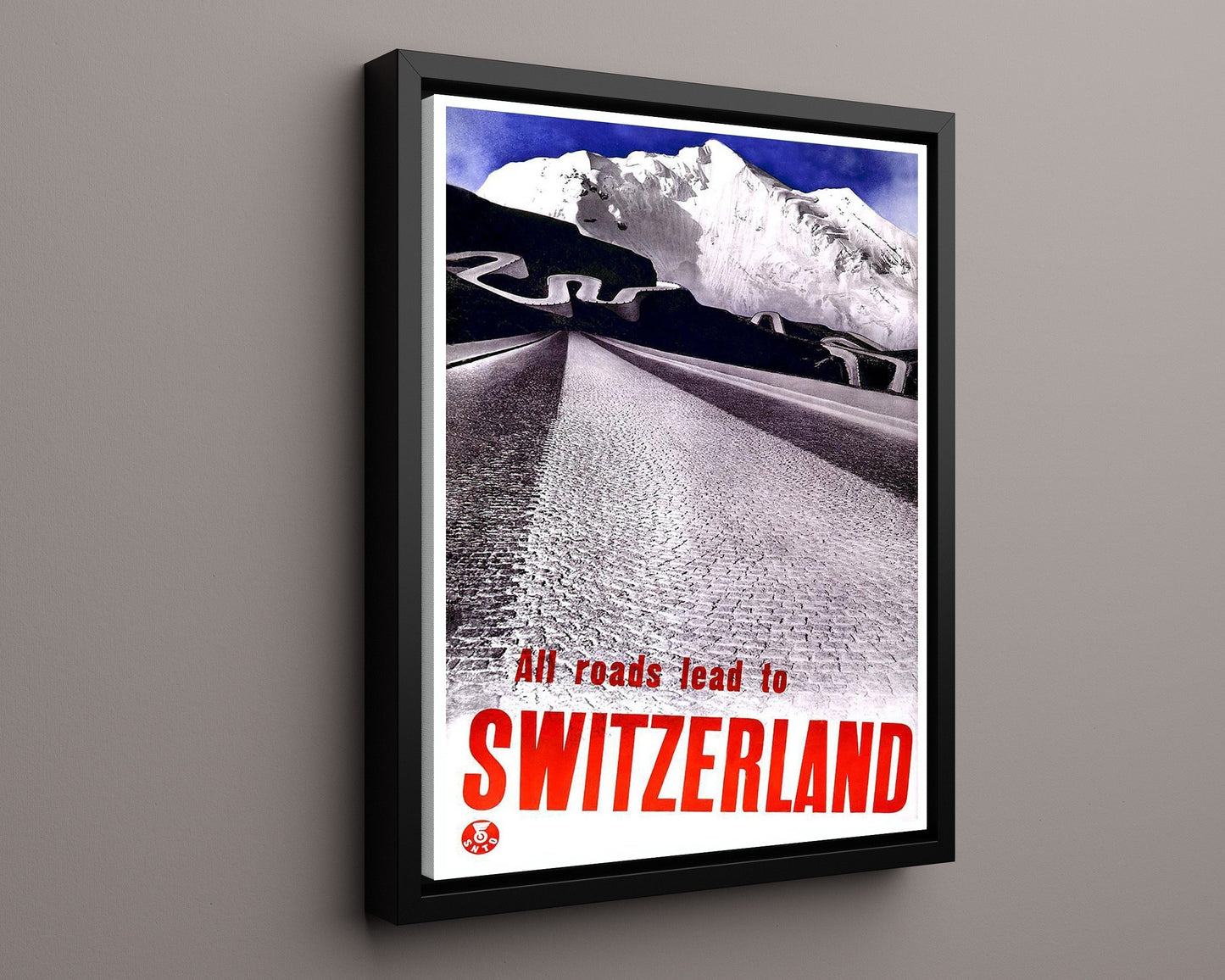 Classic Travel Poster - Switzerland - Mountain Roads Travel Vintage Framed Prints Floating Canvas 16x20