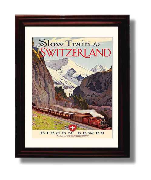 Switzerland Slow Train travel poster wall art 8x10 Canvas