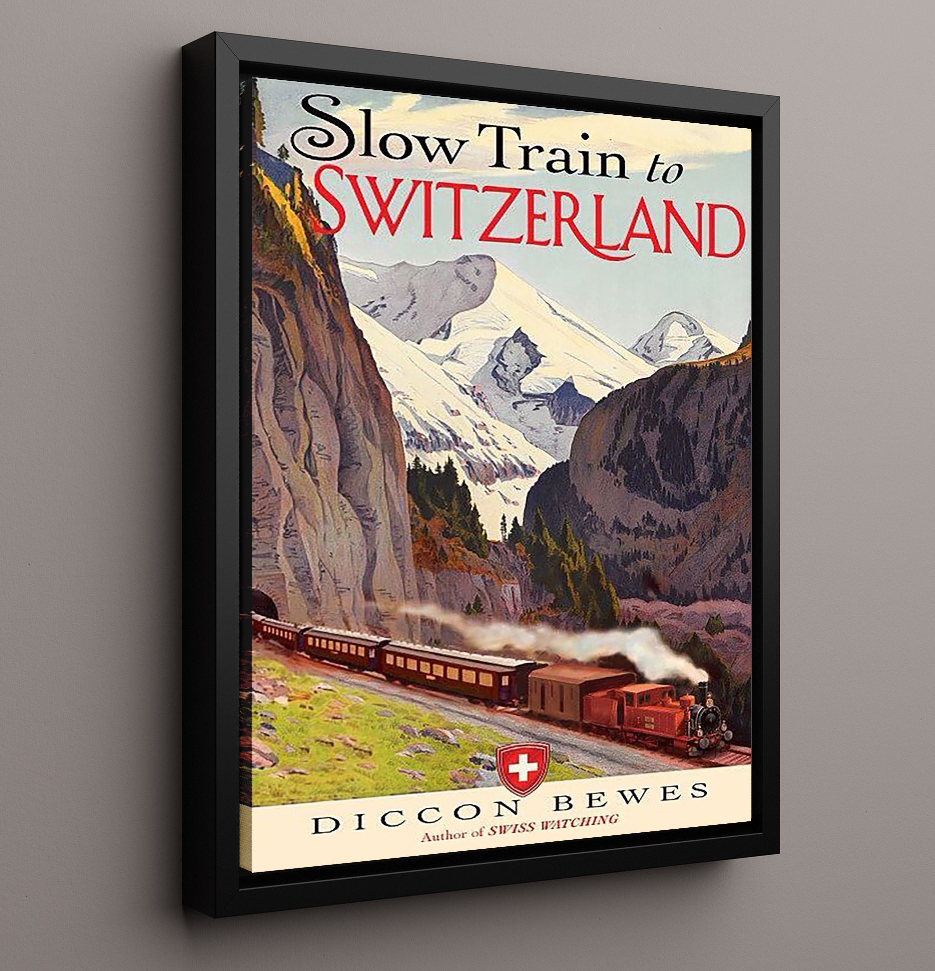 Switzerland Slow Train Vintage Travel Print 16x20 Framed Canvas travel wall art print