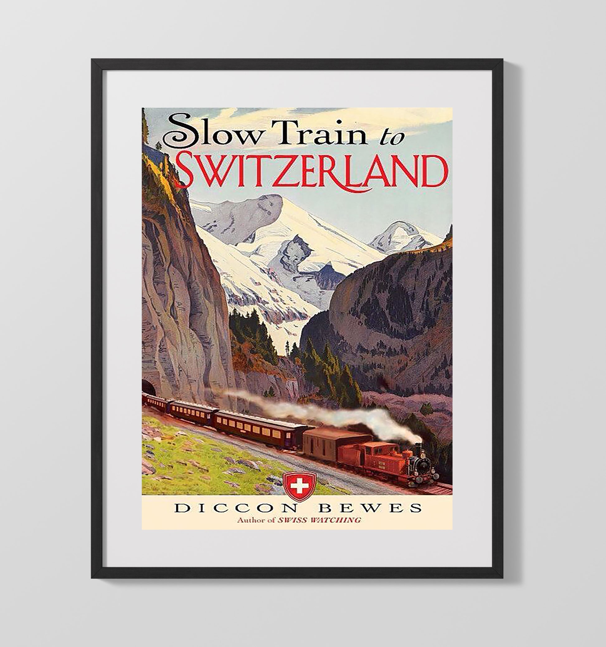 Switzerland Slow Train Vintage Travel Print 16x20 Gallery Frame travel wall art print