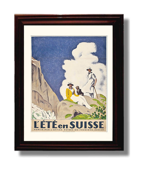 Switzerland Summer Tourism Vintage Travel Print 8x10 Beveled Frame travel wall art print