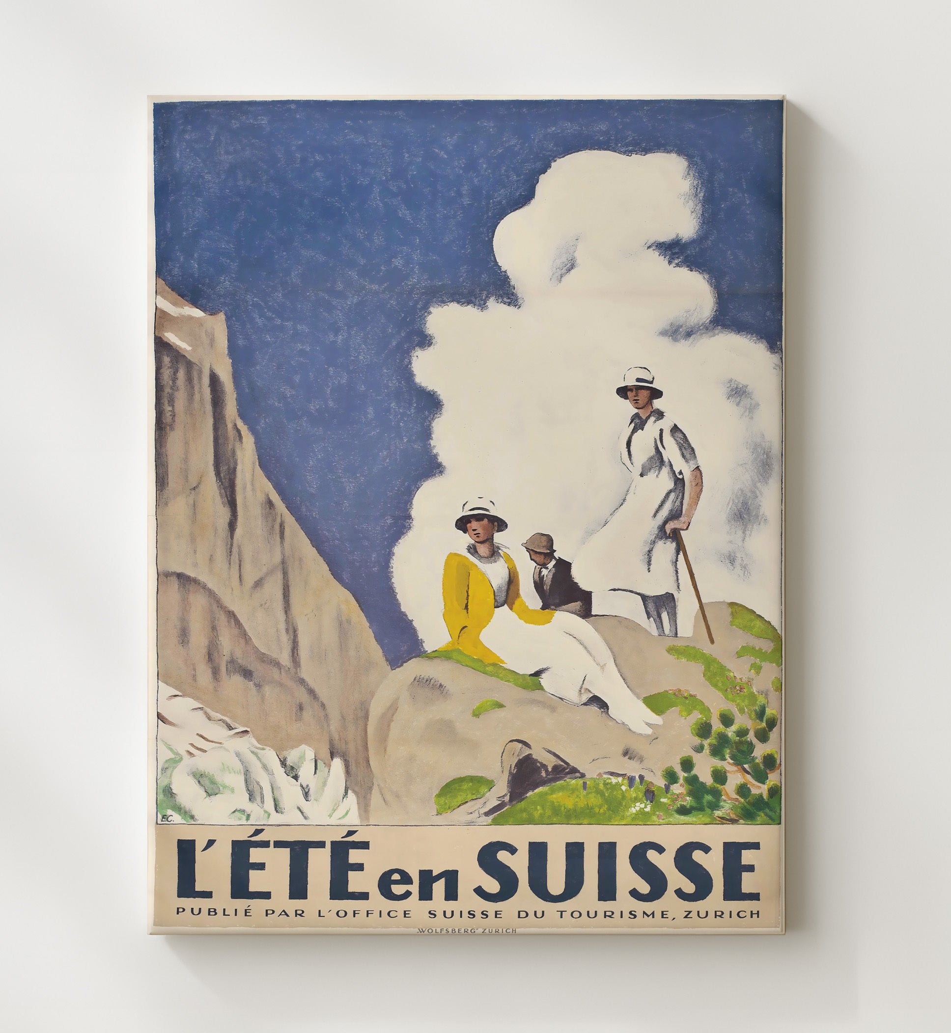 Switzerland Summer Tourism Vintage Travel Print 20x24 Canvas travel wall art print