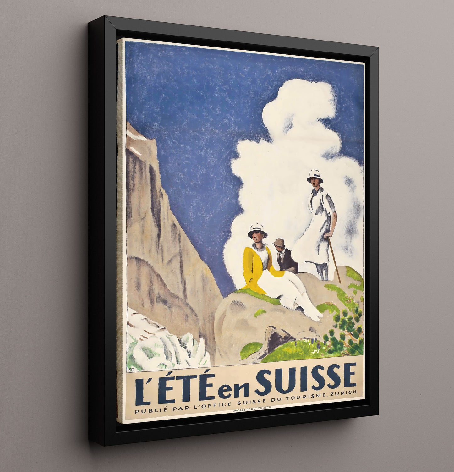 Switzerland Summer Tourism Vintage Travel Print 16x20 Framed Canvas travel wall art print