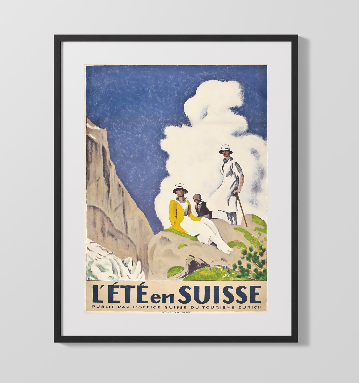 Switzerland Summer Tourism Vintage Travel Print 16x20 Gallery Frame travel wall art print