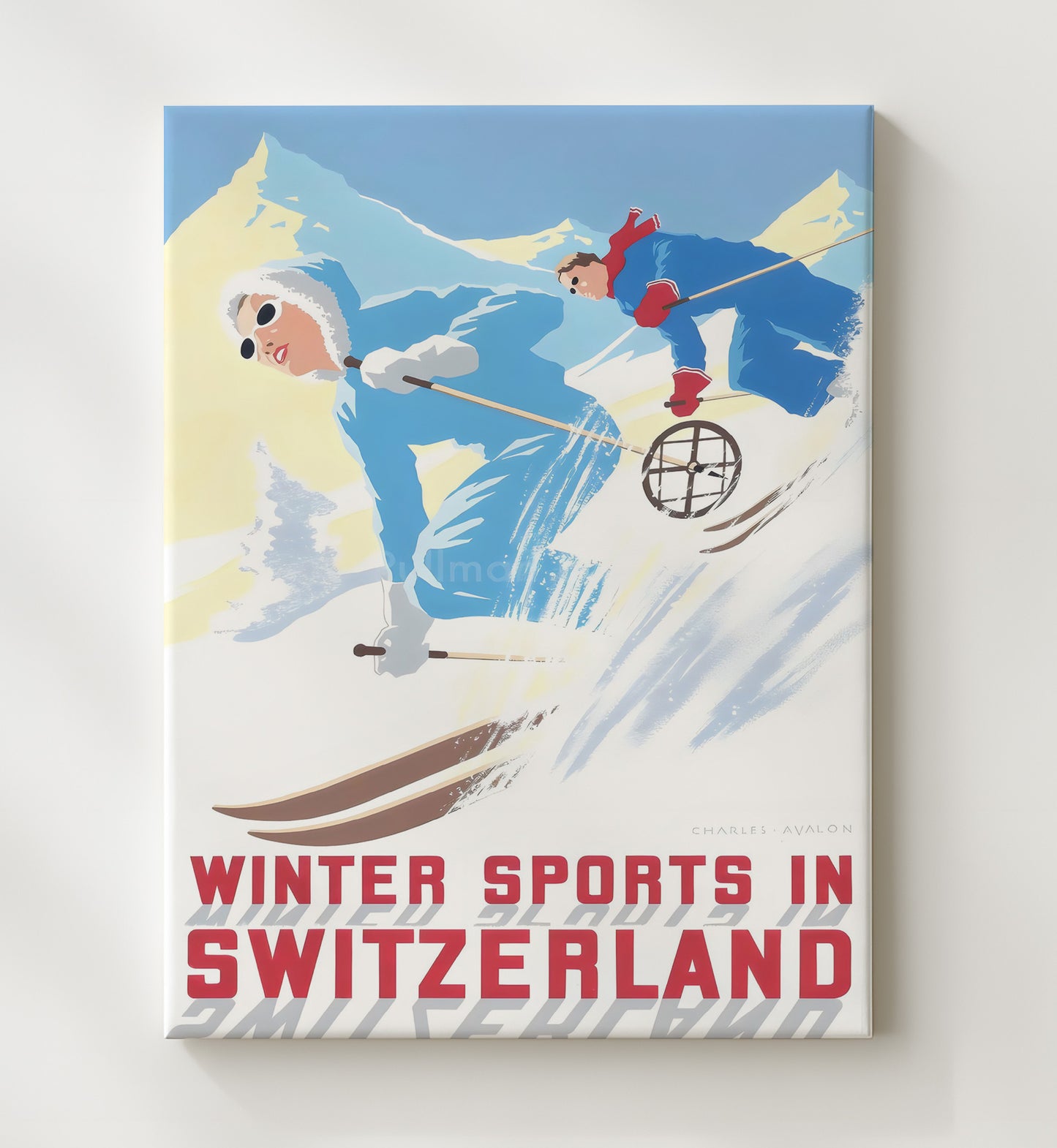 Switzerland Winter Sports Vintage Travel Print 20x24 Canvas travel wall art print