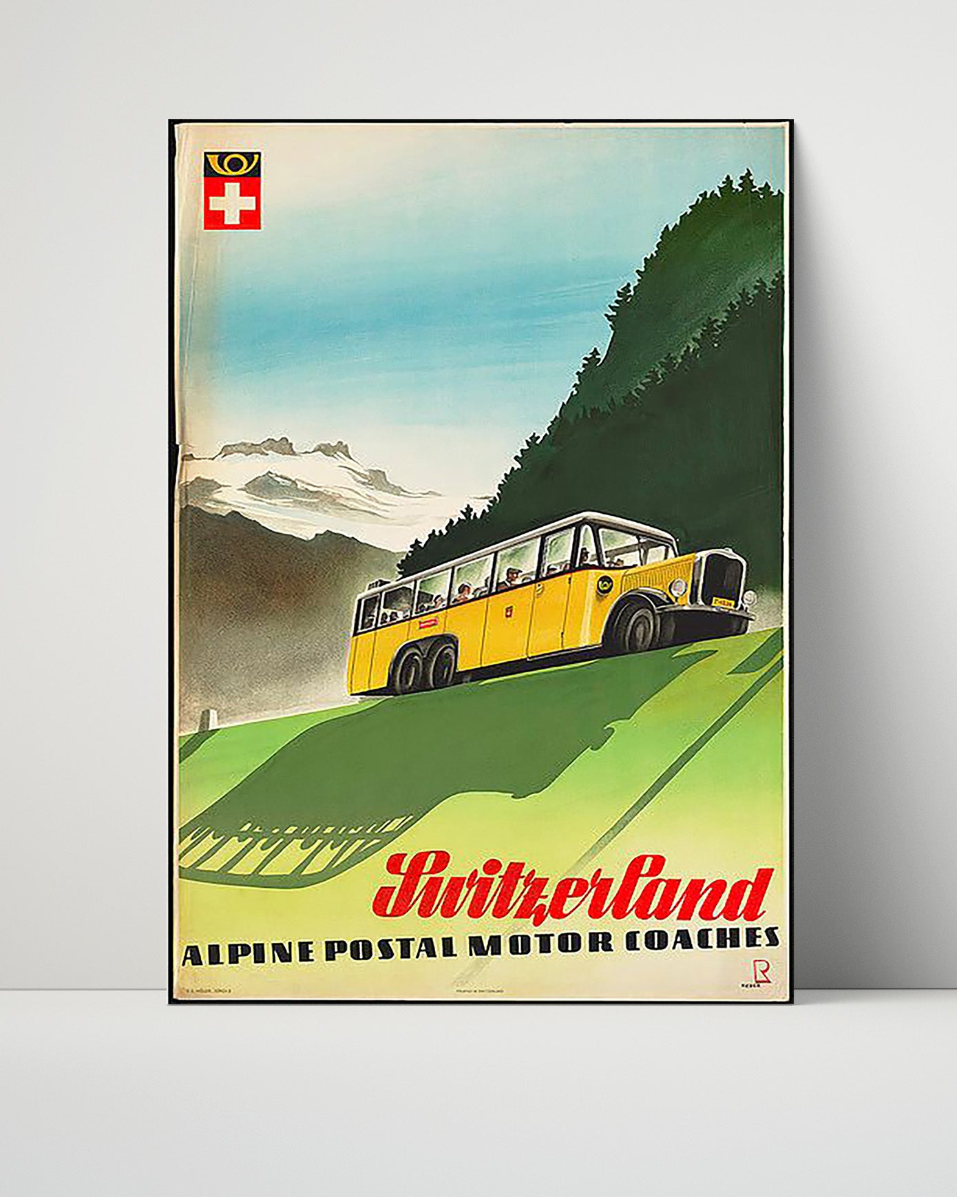 Switzerland Yellow Alpine PostBus Vintage Travel Print 16x20 Unframed Print travel wall art print