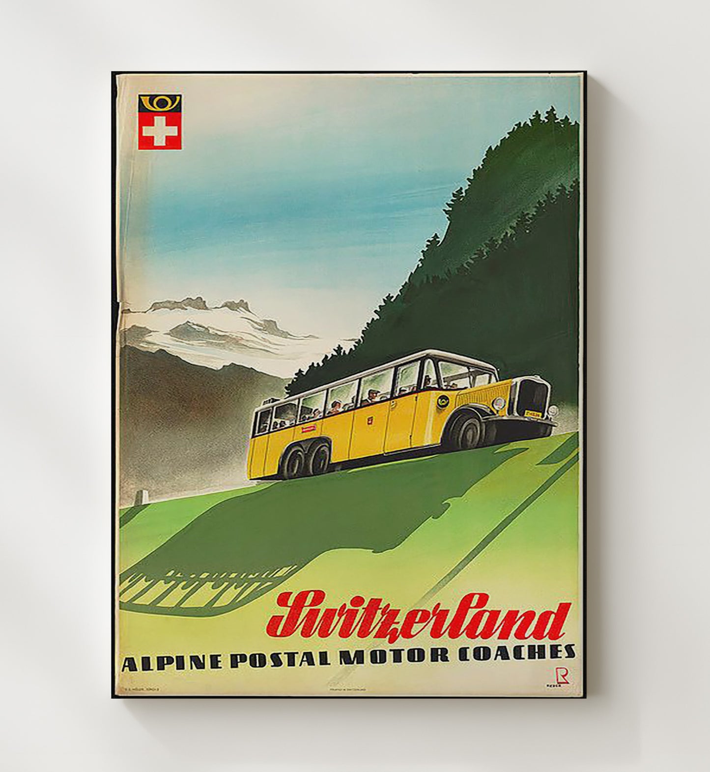 Switzerland Yellow Alpine PostBus Vintage Travel Print 20x24 Canvas travel wall art print