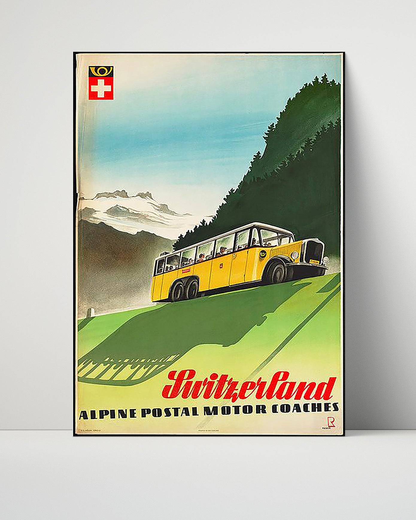 Classic Travel Poster - Switzerland - Yellow Alpine PostBus