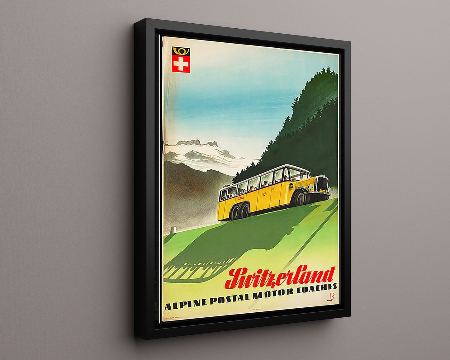 Classic Travel Poster - Switzerland - Yellow Alpine PostBus