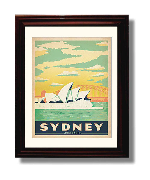 Sydney Opera House Vintage Travel Print 8x10 Beveled Frame travel wall art print