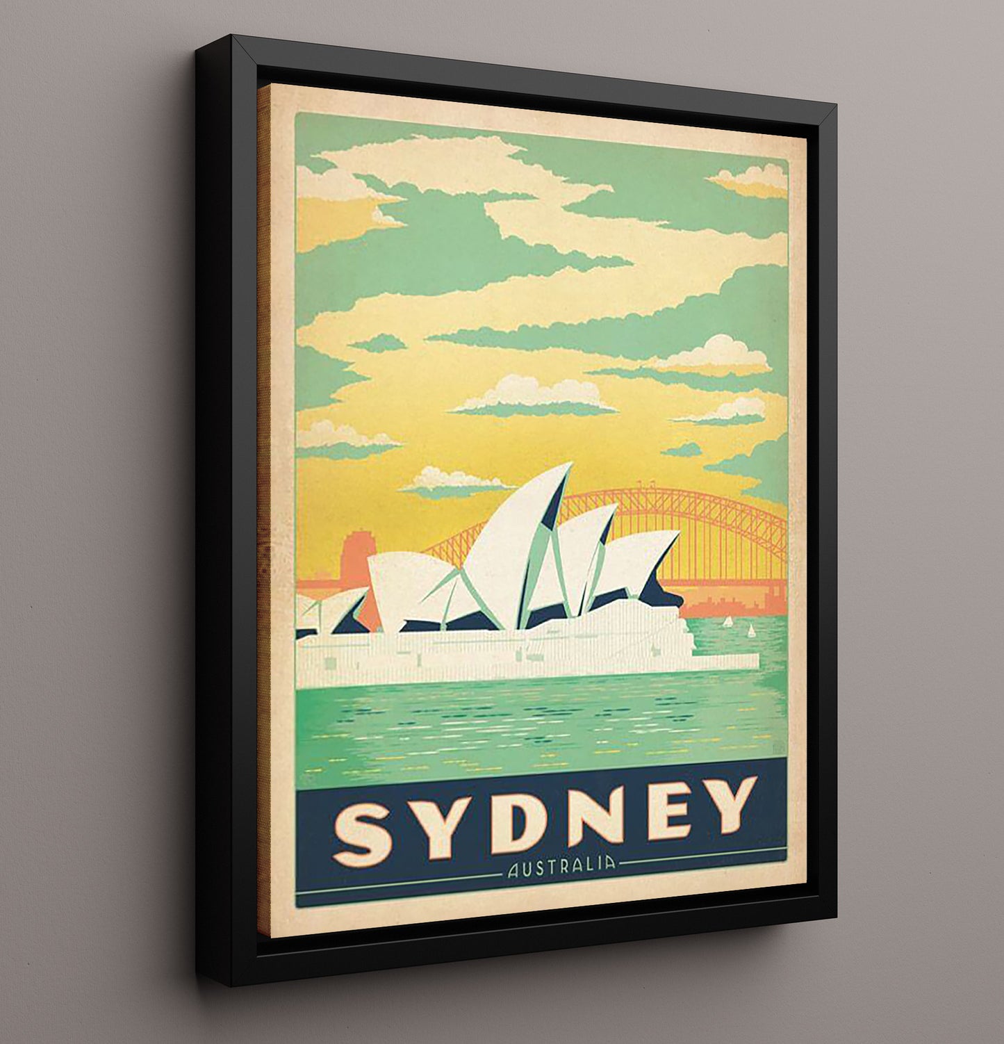 Sydney Opera House Vintage Travel Print 16x20 Framed Canvas travel wall art print