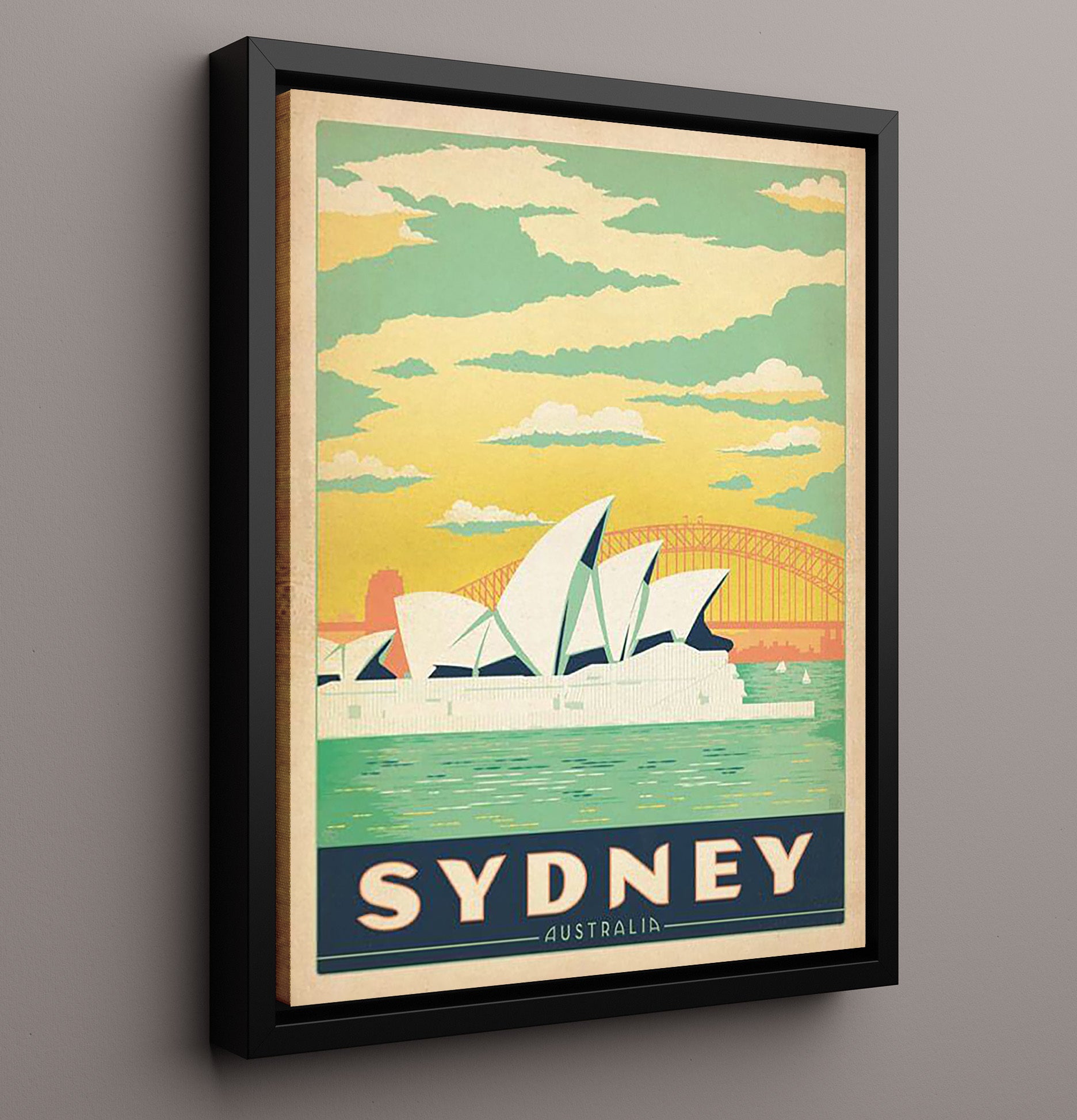 Sydney Opera House Vintage Travel Print 16x20 Framed Canvas travel wall art print