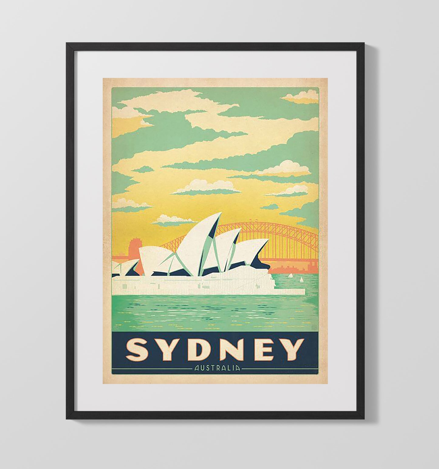 Sydney Opera House Vintage Travel Print 16x20 Gallery Frame travel wall art print