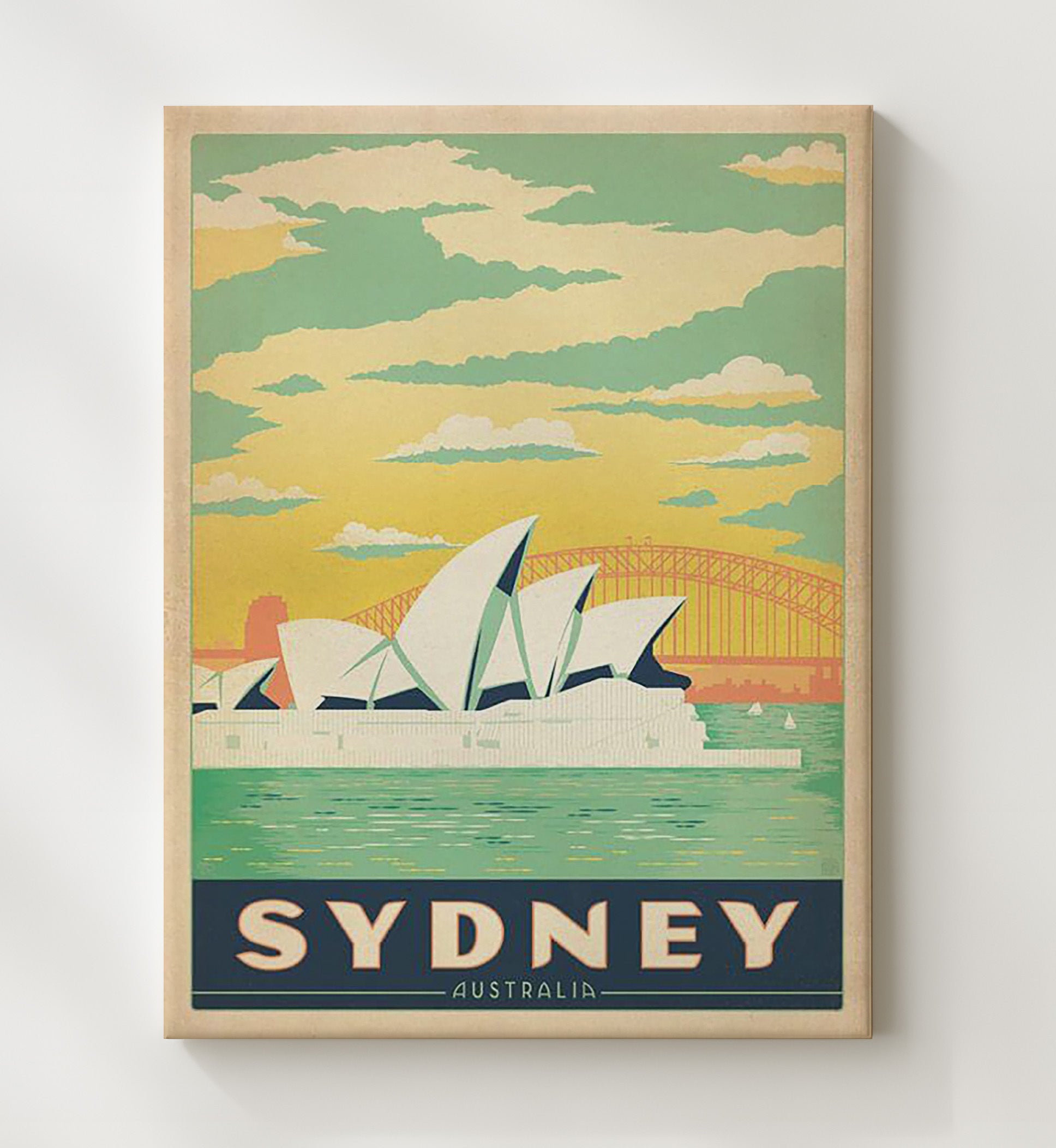 Sydney Opera House Vintage Travel Print 20x24 Canvas travel wall art print