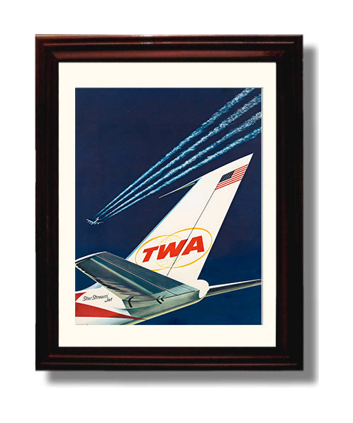 TWA StarStream Jet Vintage Travel Print 8x10 Beveled Frame travel wall art print