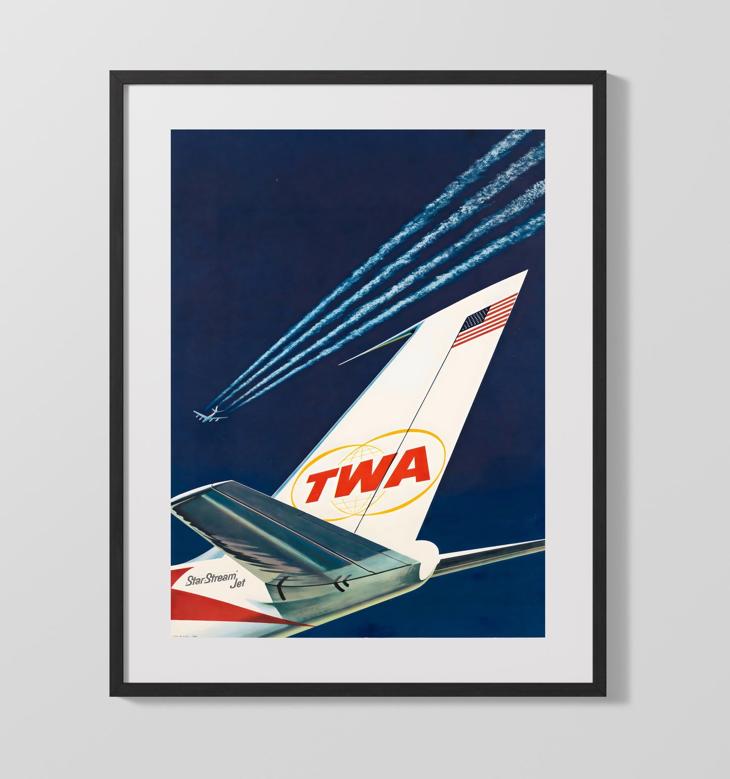 TWA StarStream Jet Vintage Travel Print 16x20 Gallery Frame travel wall art print