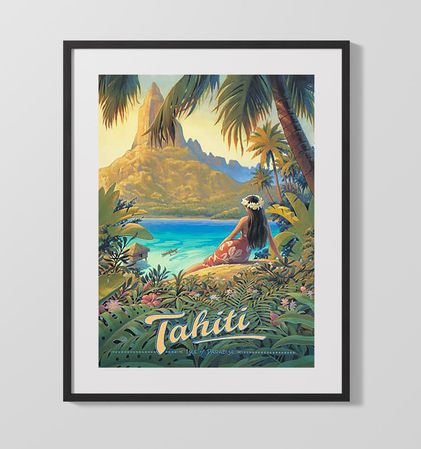 Tahiti Bora Bora and Mount Otemanu Vintage Travel Print 16x20 Gallery Frame travel wall art print