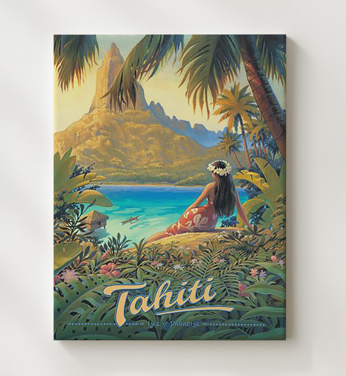 Tahiti Bora Bora and Mount Otemanu Vintage Travel Print 20x24 Canvas travel wall art print