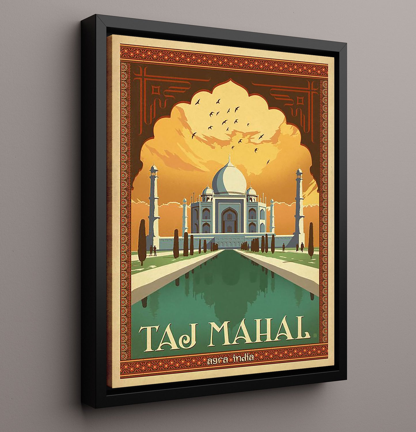 Taj Mahal India Vintage Travel Print 16x20 Framed Canvas travel wall art print