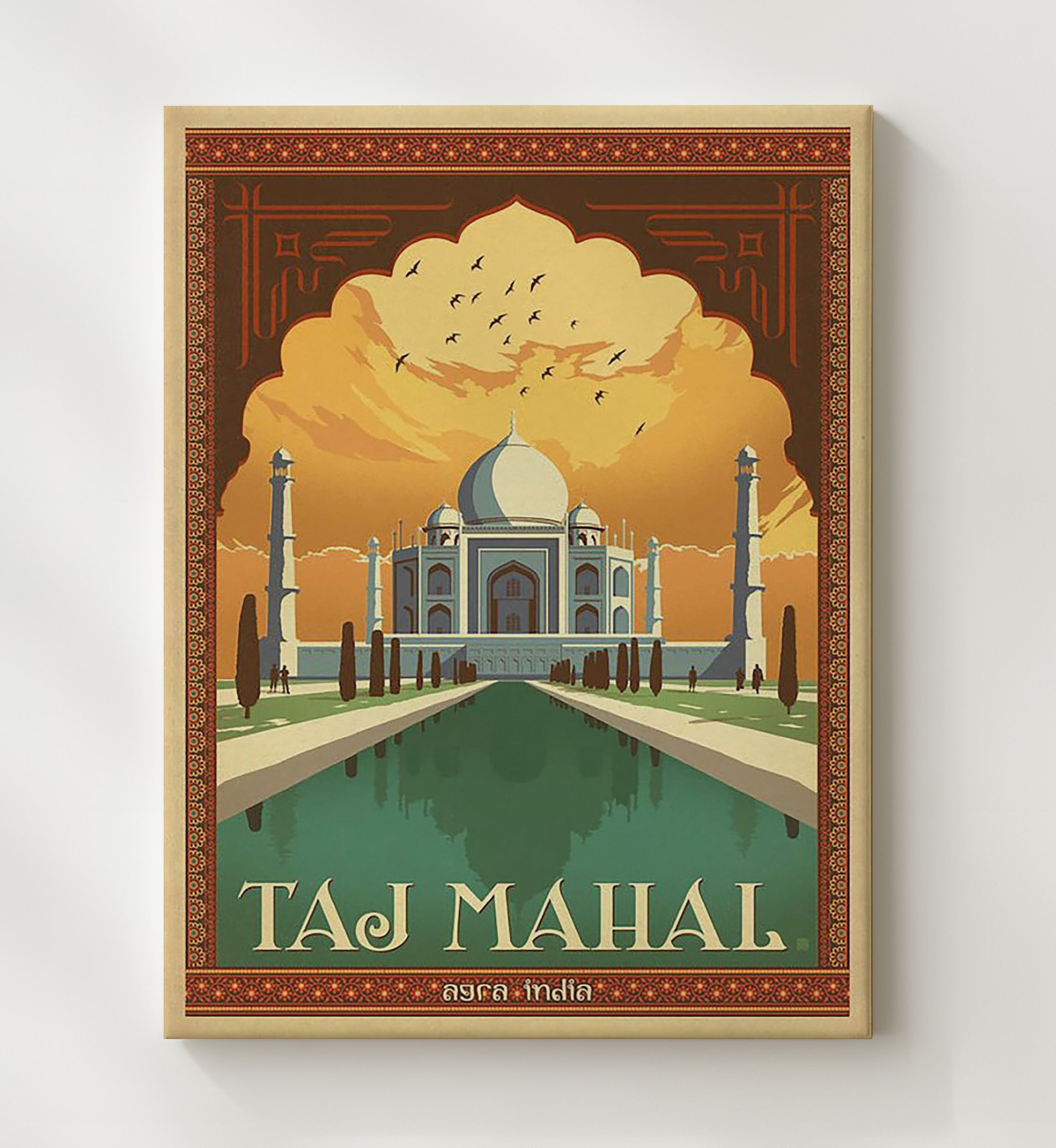 Taj Mahal India Vintage Travel Print 20x24 Canvas travel wall art print