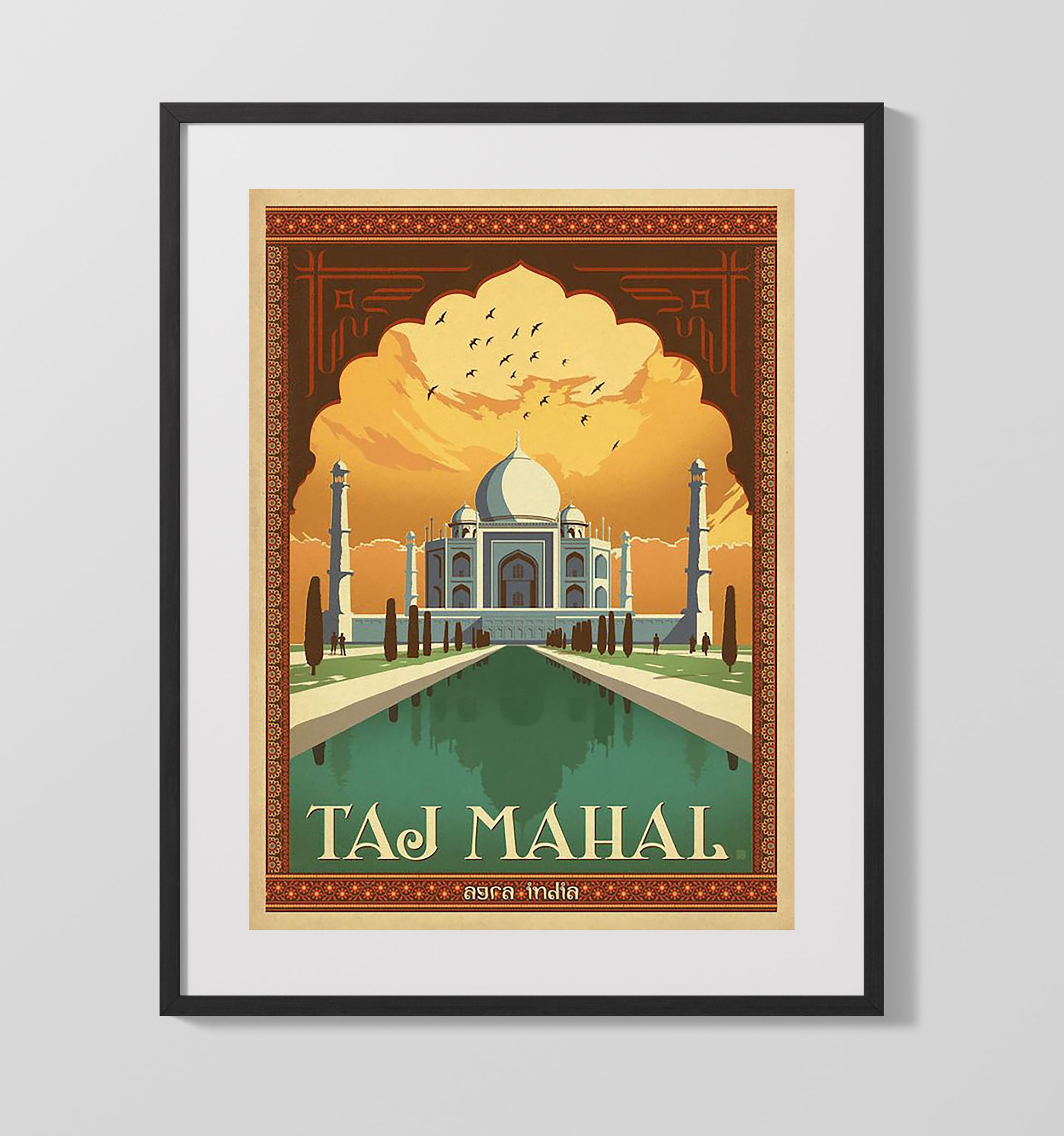 Taj Mahal India Vintage Travel Print 16x20 Gallery Frame travel wall art print