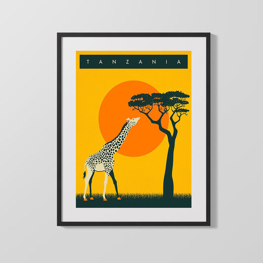 Classic Travel Poster - Tanzania - Safari Giraffe