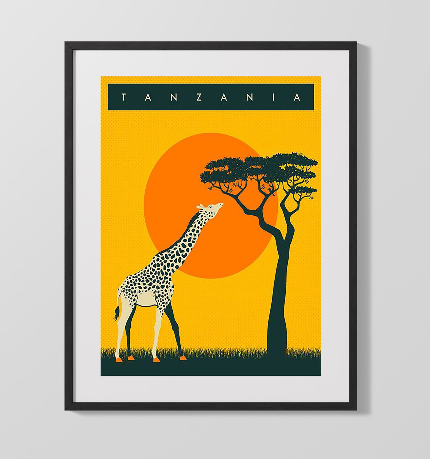 Tanzania Safari Giraffe Vintage Travel Print 16x20 Gallery Frame travel wall art print