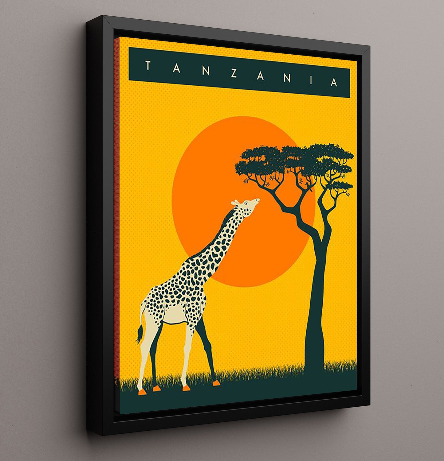 Tanzania Safari Giraffe Vintage Travel Print 16x20 Framed Canvas travel wall art print